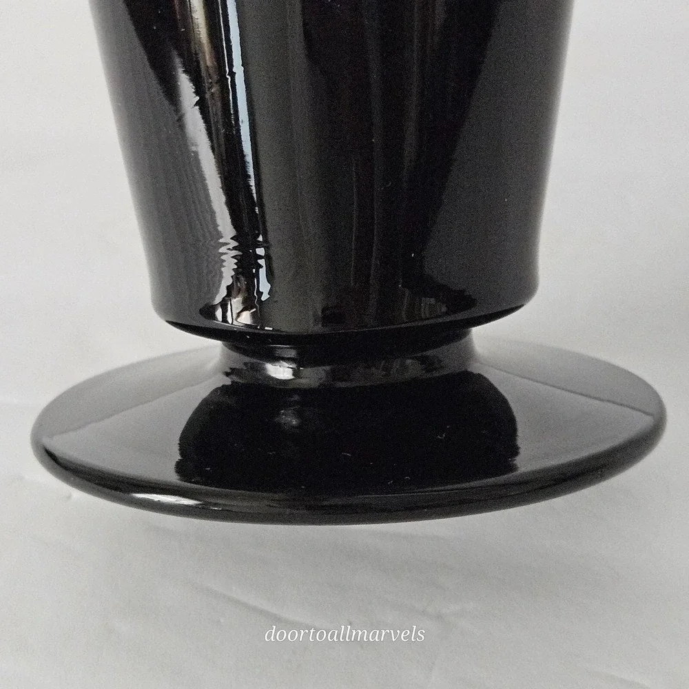 VTG Tiffin US Glass Black Glass Art Deco Vase Cupped Dahlia #151  7.75